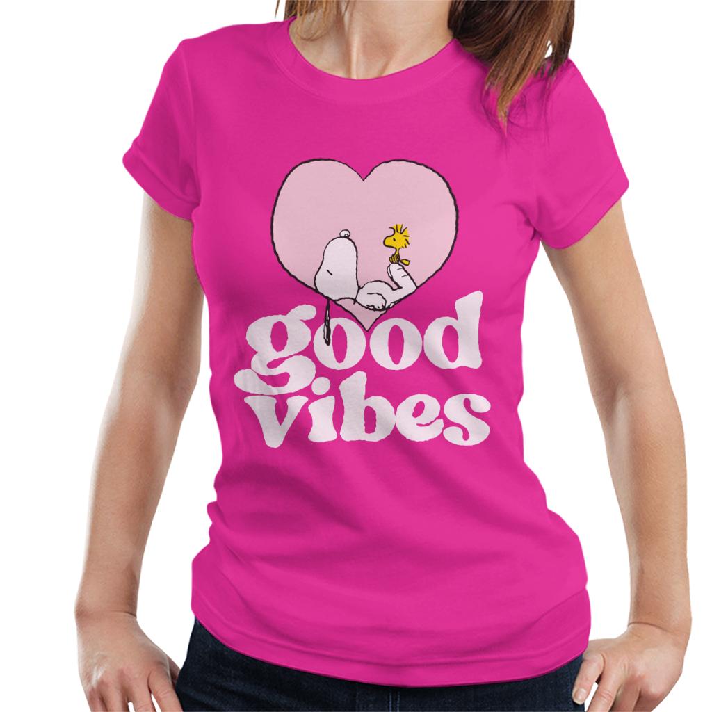 Peanuts Snoopy And Woodstock Love Heart Good Vibes Women's T-Shirt-ALL + EVERY