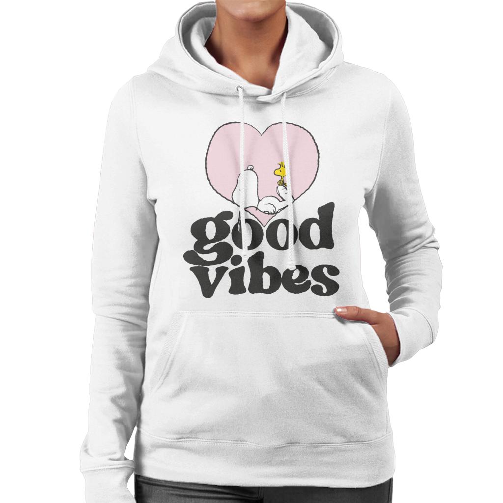 Peanuts Snoopy And Woodstock Good Vibes Women's Hooded Sweatshirt-ALL + EVERY