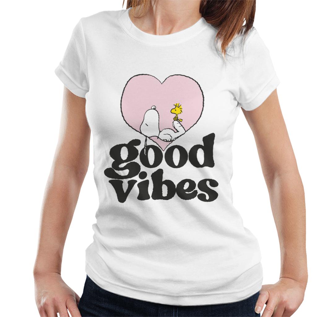 Peanuts Snoopy And Woodstock Good Vibes Women's T-Shirt-ALL + EVERY