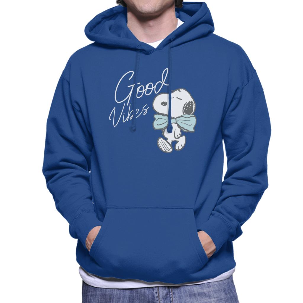 Peanuts Snoopy Blue Bow Tie Good Vibes Men's Hooded Sweatshirt-ALL + EVERY