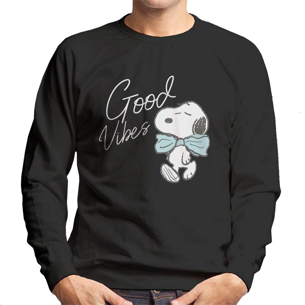 Peanuts Snoopy Blue Bow Tie Good Vibes Men's Sweatshirt-ALL + EVERY