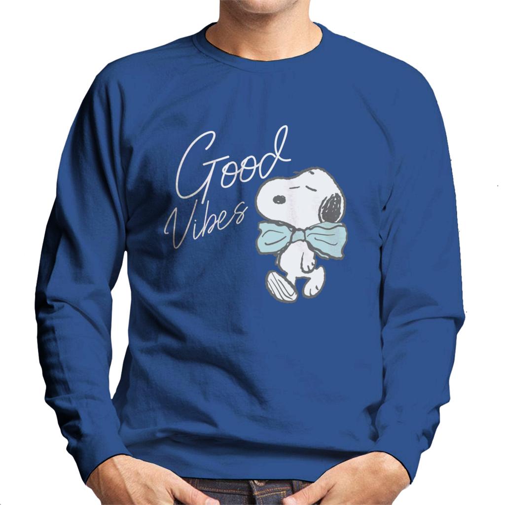 Peanuts Snoopy Blue Bow Tie Good Vibes Men's Sweatshirt-ALL + EVERY
