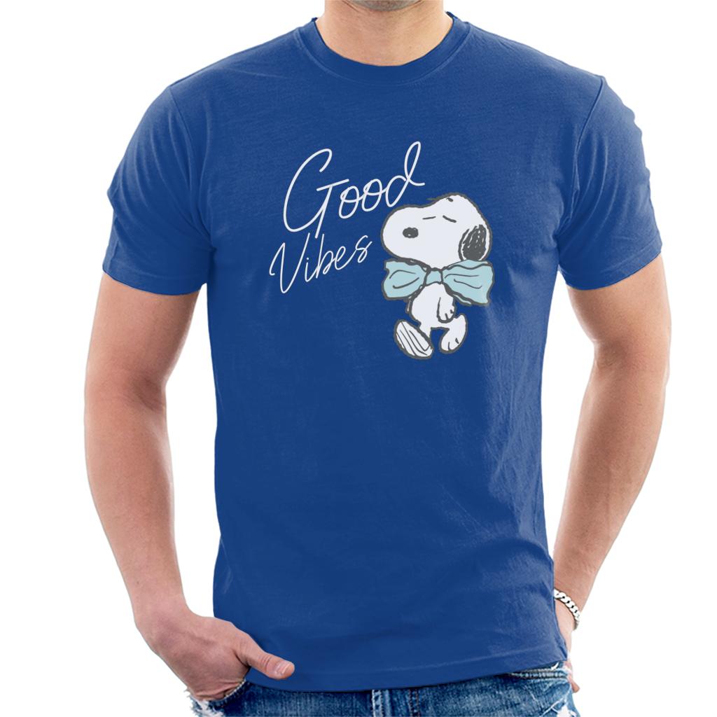 Peanuts Snoopy Blue Bow Tie Good Vibes Men's T-Shirt-ALL + EVERY