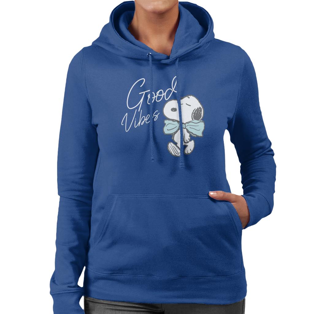 Peanuts Snoopy Blue Bow Tie Good Vibes Women's Hooded Sweatshirt-ALL + EVERY