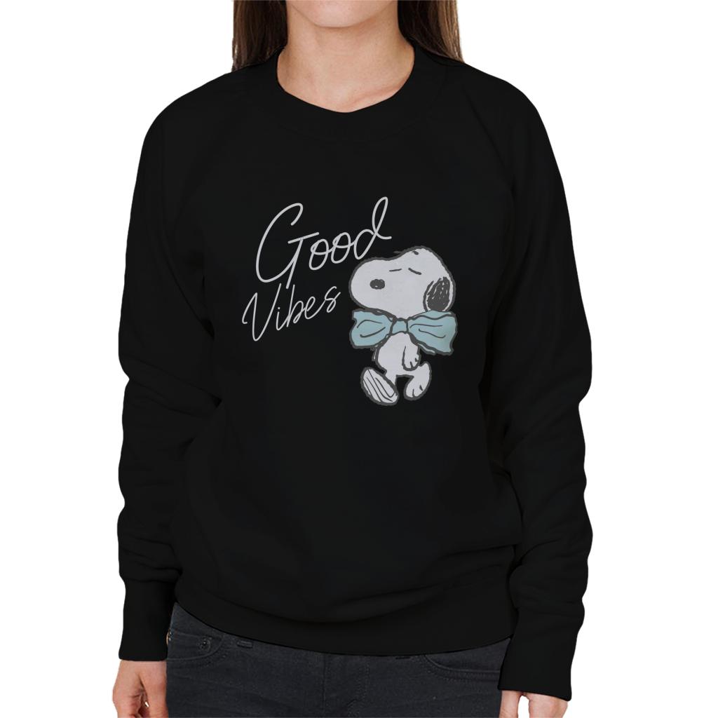 Peanuts Snoopy Blue Bow Tie Good Vibes Women's Sweatshirt-ALL + EVERY