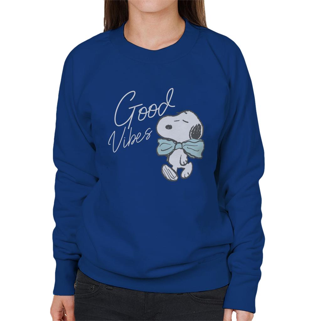 Peanuts Snoopy Blue Bow Tie Good Vibes Women's Sweatshirt-ALL + EVERY