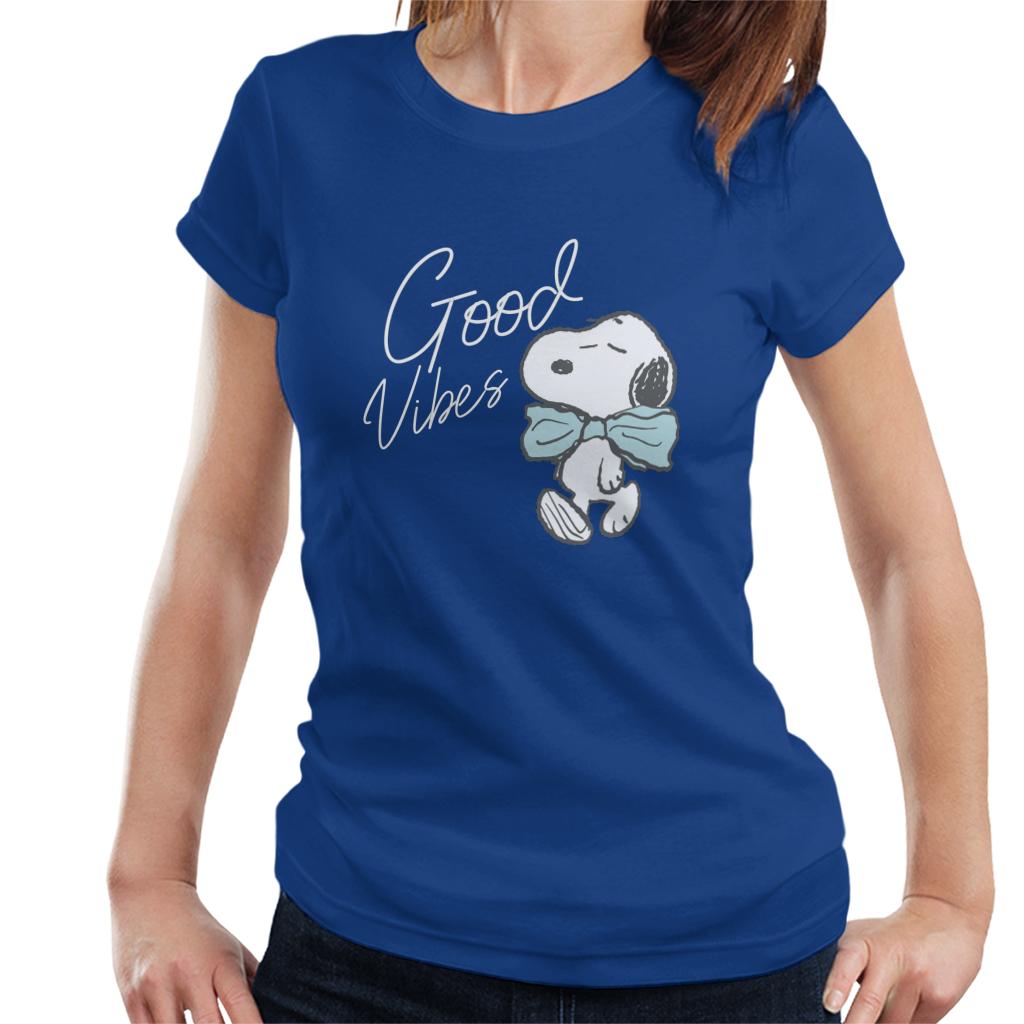 Peanuts Snoopy Blue Bow Tie Good Vibes Women's T-Shirt-ALL + EVERY