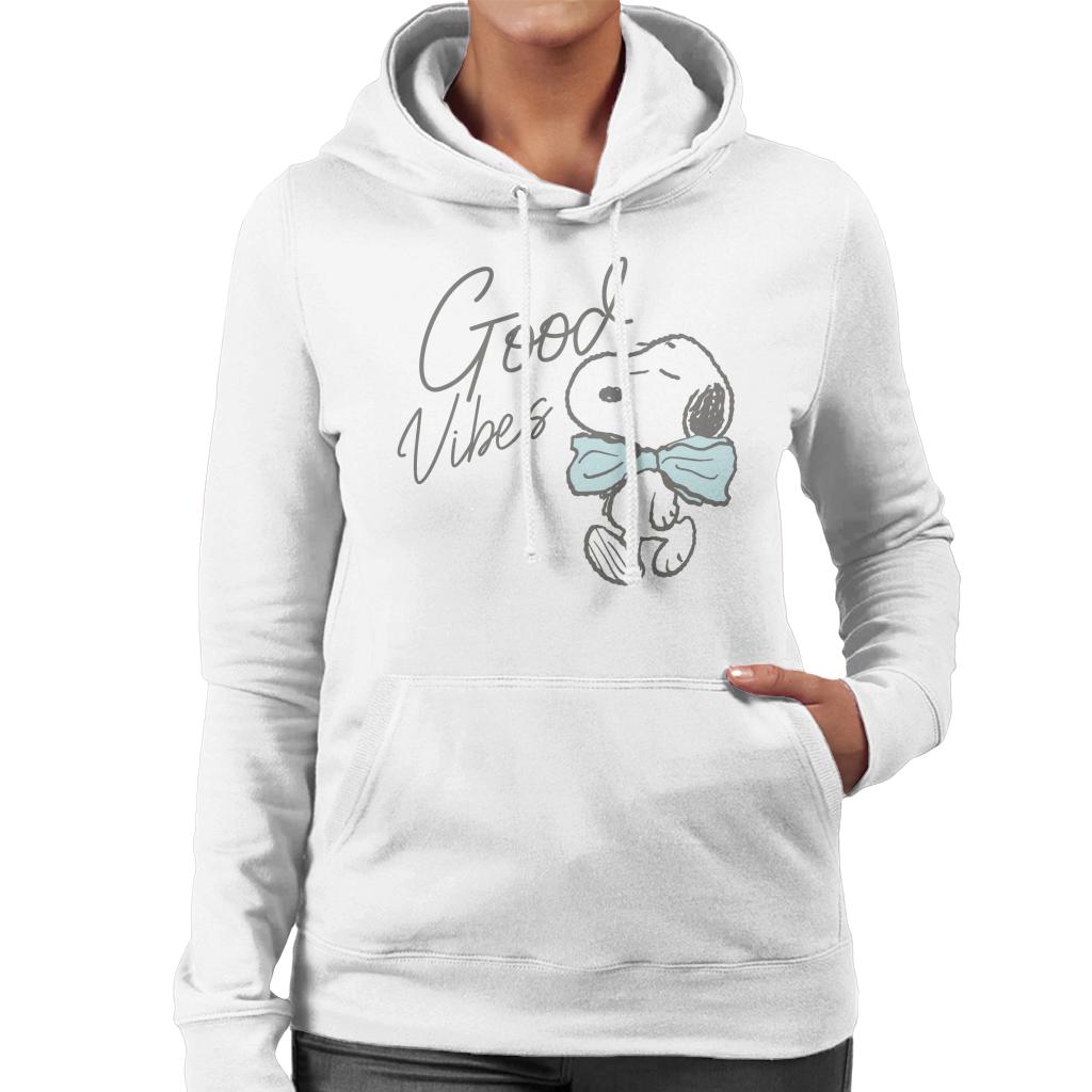 Peanuts Snoopy Good Vibes Bow Tie Women's Hooded Sweatshirt-ALL + EVERY