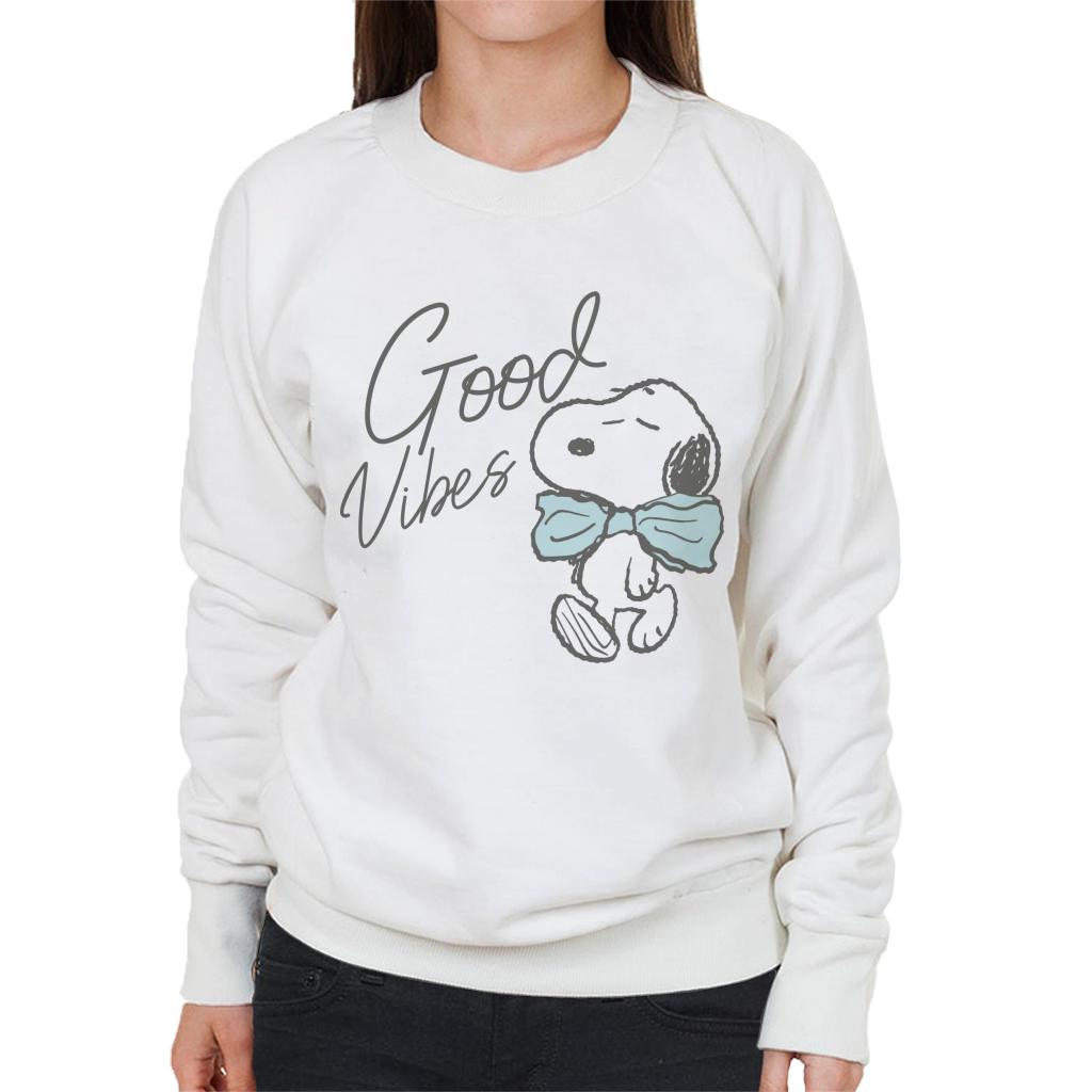 Peanuts Snoopy Good Vibes Bow Tie Women's Sweatshirt-ALL + EVERY