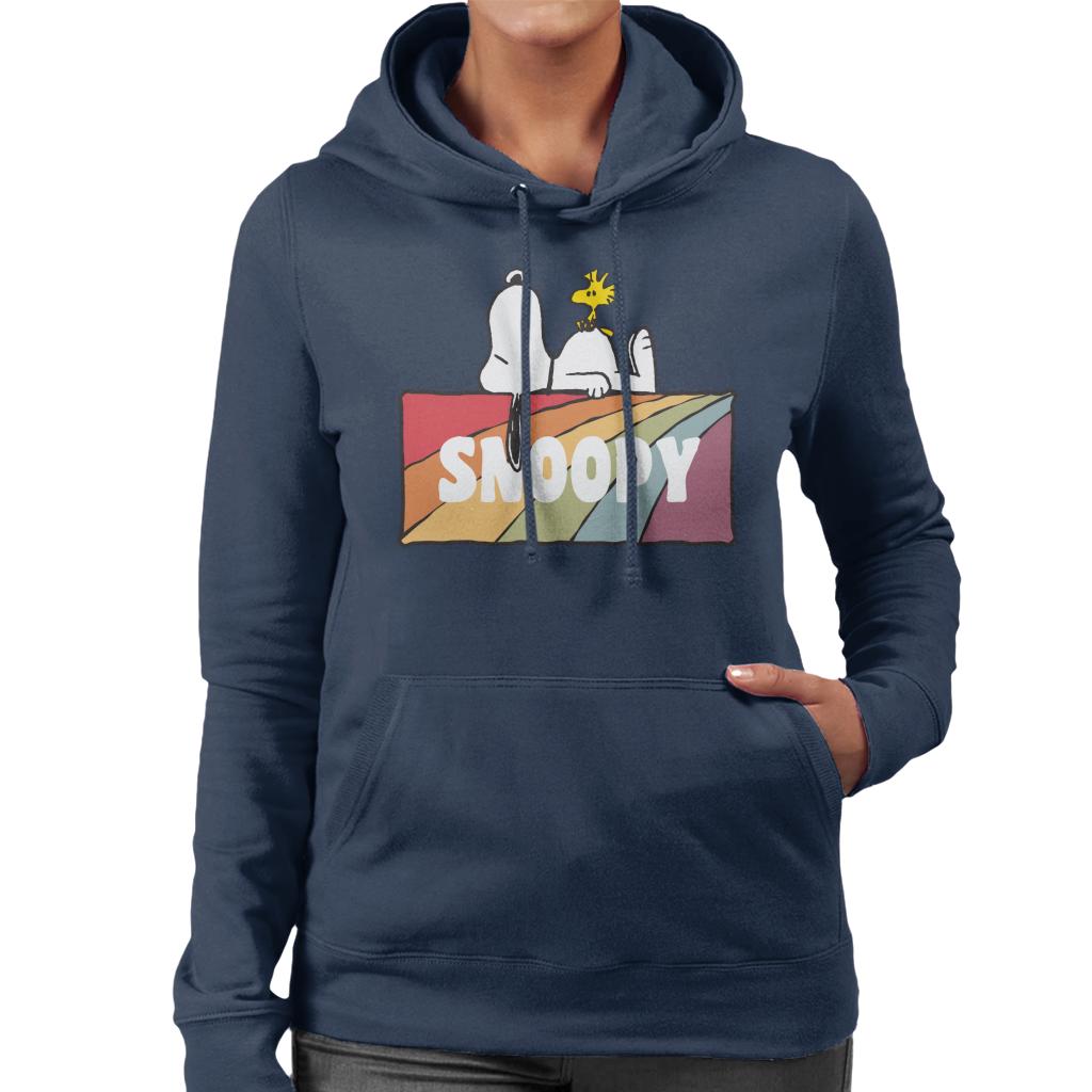 Peanuts Snoopy And Woodstock Rainbow Block Women's Hooded Sweatshirt-ALL + EVERY