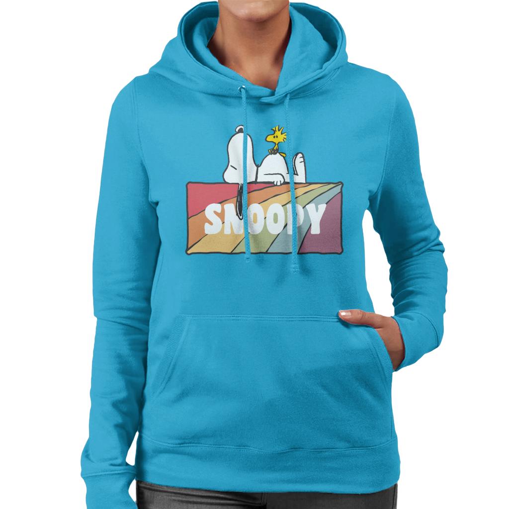 Peanuts Snoopy And Woodstock Rainbow Block Women's Hooded Sweatshirt-ALL + EVERY