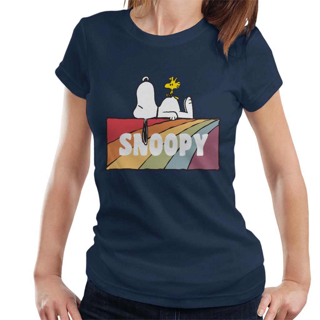 Peanuts Snoopy And Woodstock Rainbow Block Women's T-Shirt-ALL + EVERY