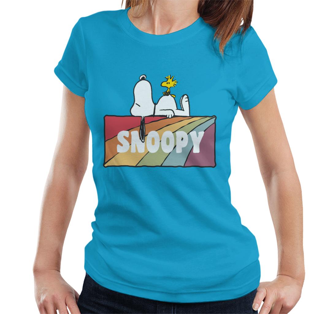 Peanuts Snoopy And Woodstock Rainbow Block Women's T-Shirt-ALL + EVERY