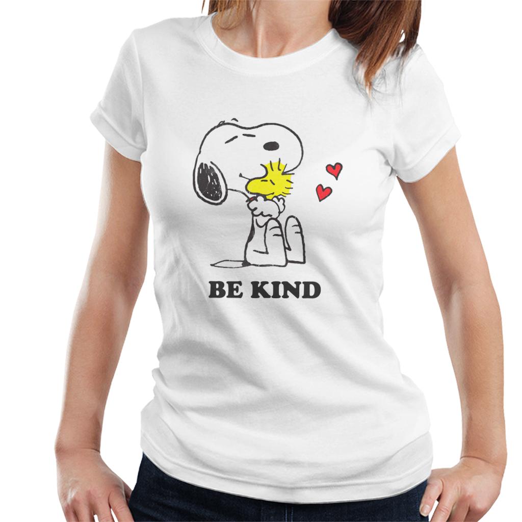 Peanuts Snoopy Hugging Woodstock Love Hearts Be Kind Women's T-Shirt-ALL + EVERY