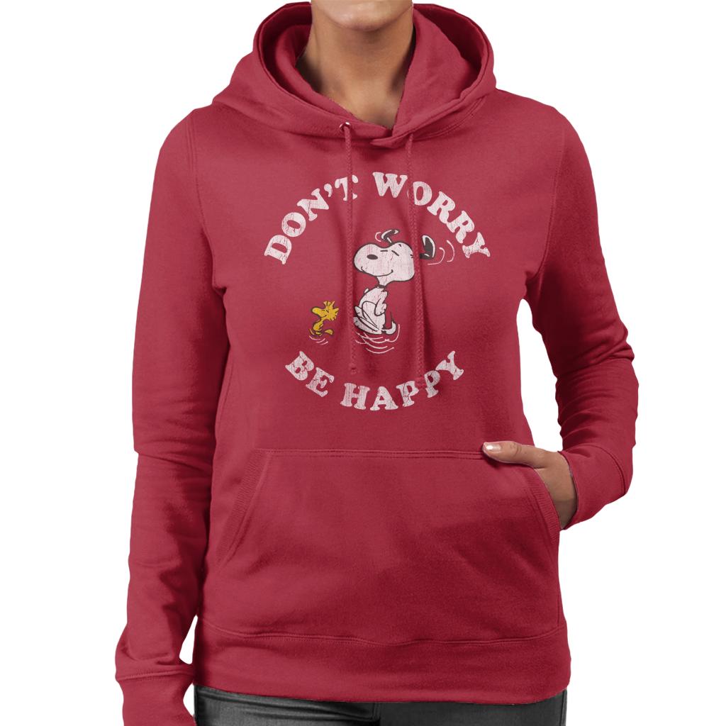 Peanuts Snoopy And Woodstock Dont Worry Be Happy Women's Hooded Sweatshirt-ALL + EVERY