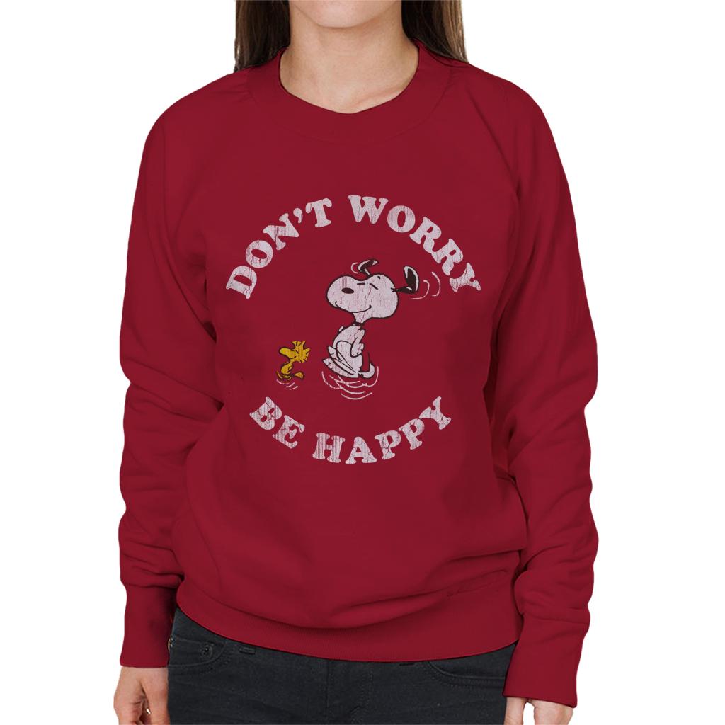 Peanuts Snoopy And Woodstock Dont Worry Be Happy Women's Sweatshirt-ALL + EVERY