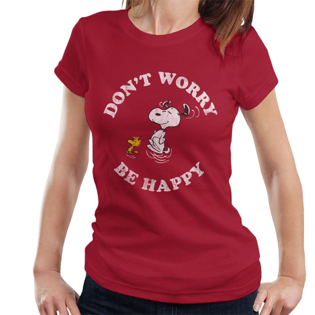 Peanuts Snoopy And Woodstock Dont Worry Be Happy Women's T-Shirt-ALL + EVERY