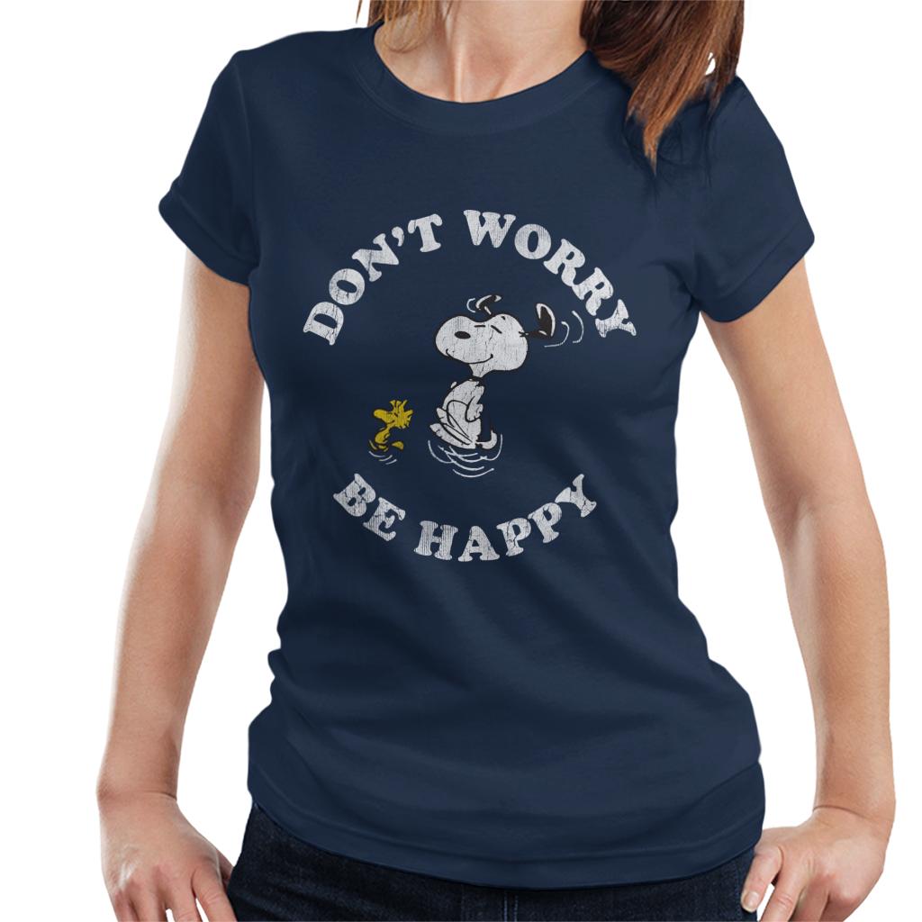 Peanuts Snoopy And Woodstock Dont Worry Be Happy Women's T-Shirt-ALL + EVERY