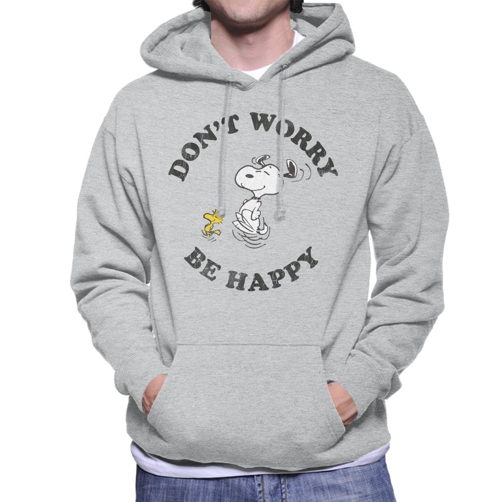 Peanuts Snoopy And Woodstock Running Dont Worry Be Happy Men's Hooded Sweatshirt-ALL + EVERY