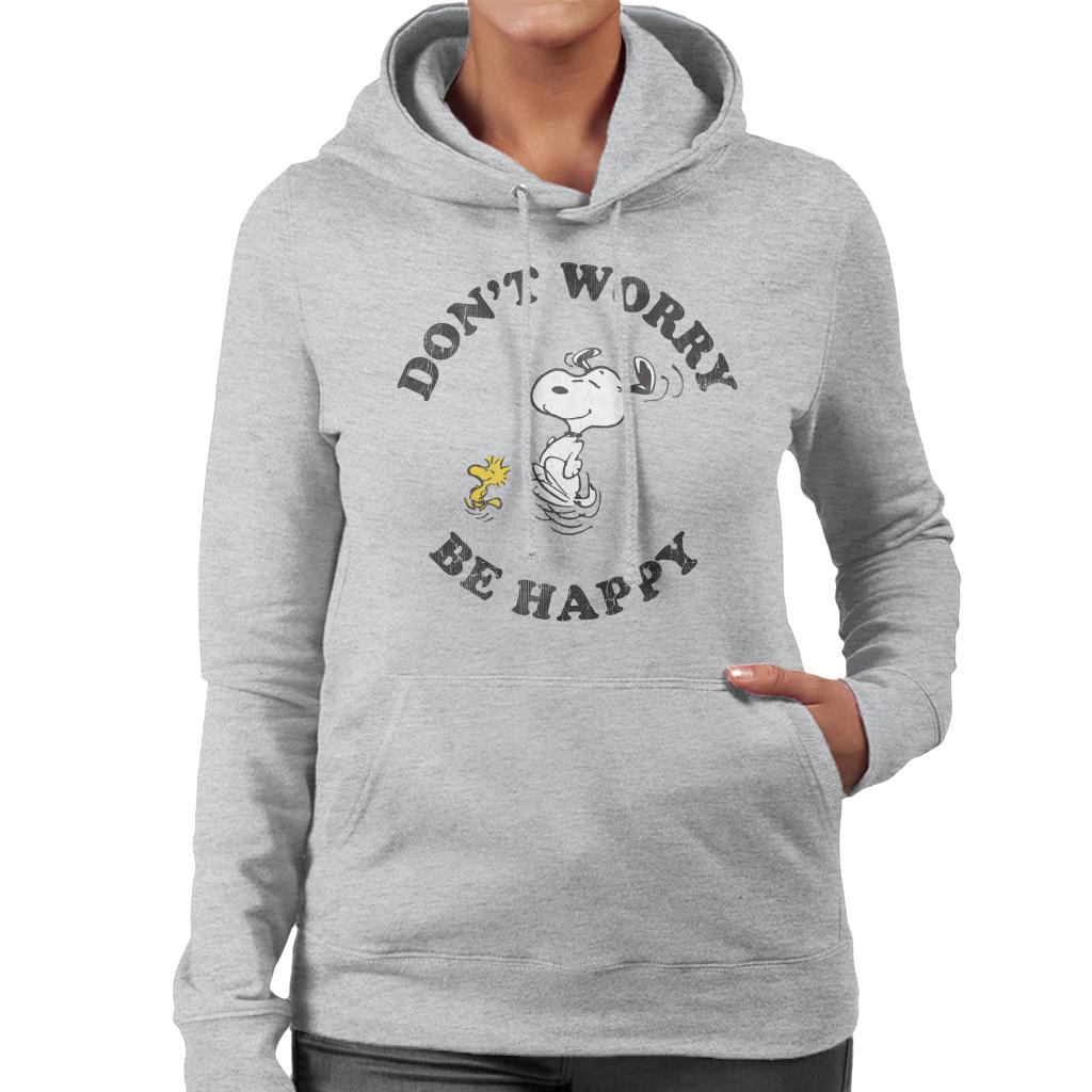 Peanuts Snoopy And Woodstock Running Dont Worry Be Happy Women's Hooded Sweatshirt-ALL + EVERY