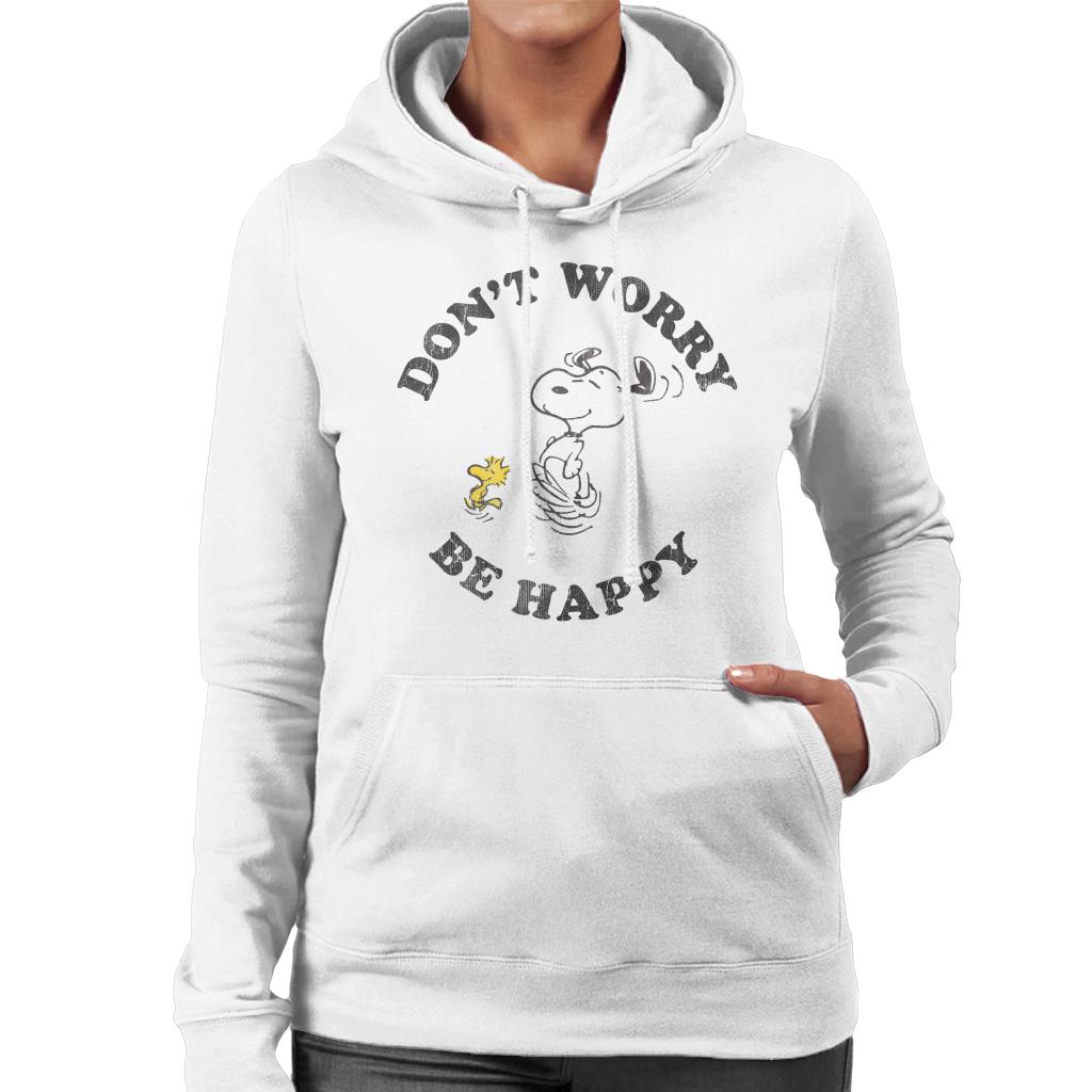 Peanuts Snoopy And Woodstock Running Dont Worry Be Happy Women's Hooded Sweatshirt-ALL + EVERY