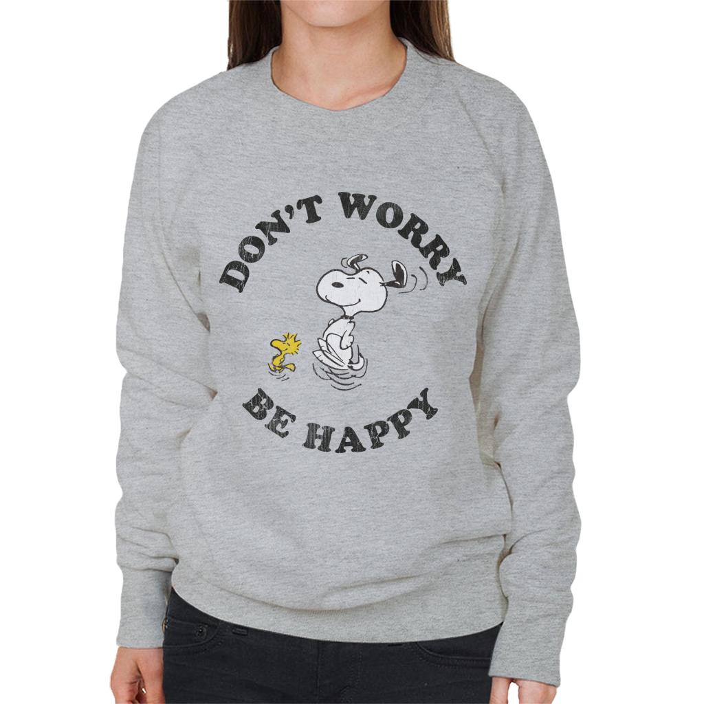 Peanuts Snoopy And Woodstock Running Dont Worry Be Happy Women's Sweatshirt-ALL + EVERY