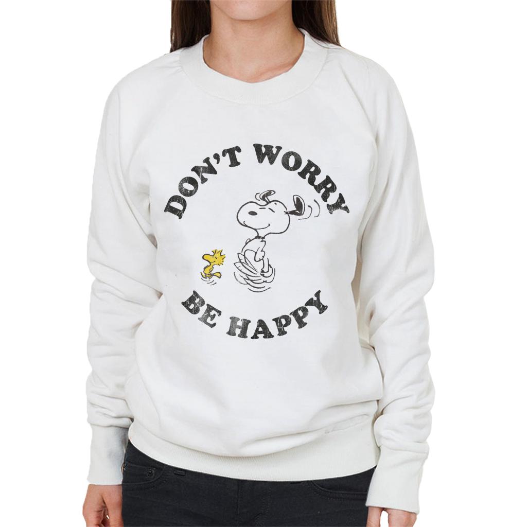 Peanuts Snoopy And Woodstock Running Dont Worry Be Happy Women's Sweatshirt-ALL + EVERY