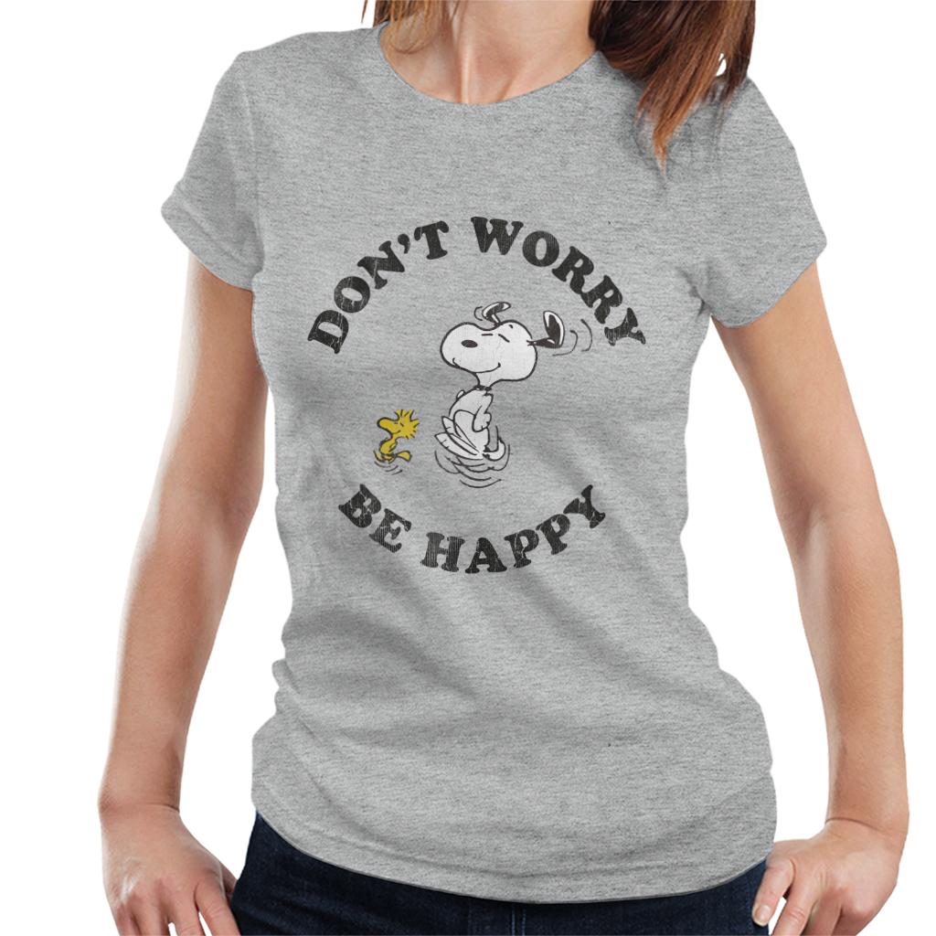 Peanuts Snoopy And Woodstock Running Dont Worry Be Happy Women's T-Shirt-ALL + EVERY