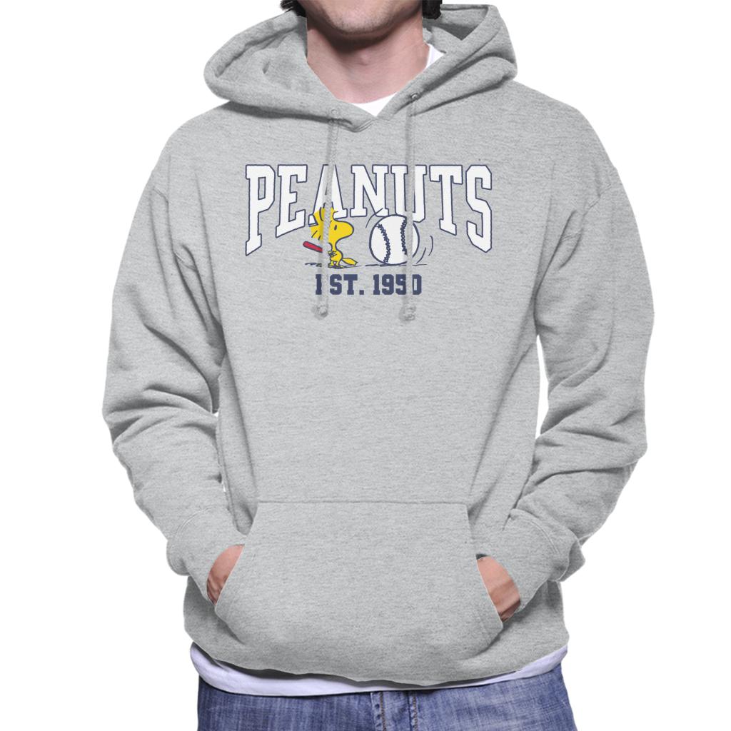 Peanuts Woodstock Playing Baseball Est 1950 Men's Hooded Sweatshirt-ALL + EVERY