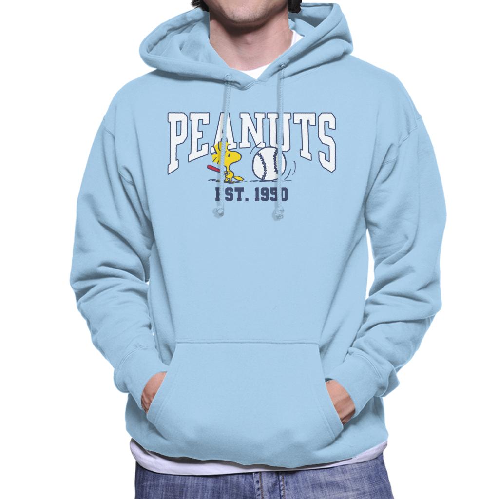 Peanuts Woodstock Playing Baseball Est 1950 Men's Hooded Sweatshirt-ALL + EVERY