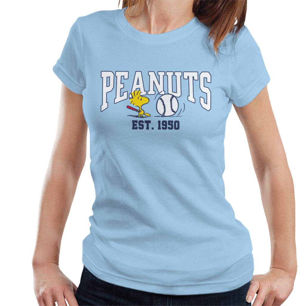 Peanuts Woodstock Playing Baseball Est 1950 Women's T-Shirt-ALL + EVERY