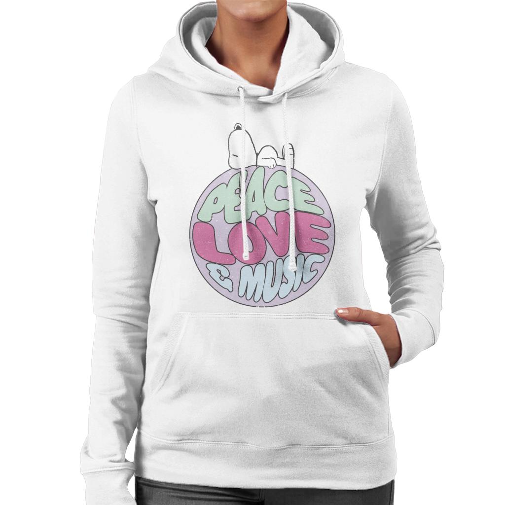 Peanuts Snoopy Peace Love And Music Women's Hooded Sweatshirt-ALL + EVERY