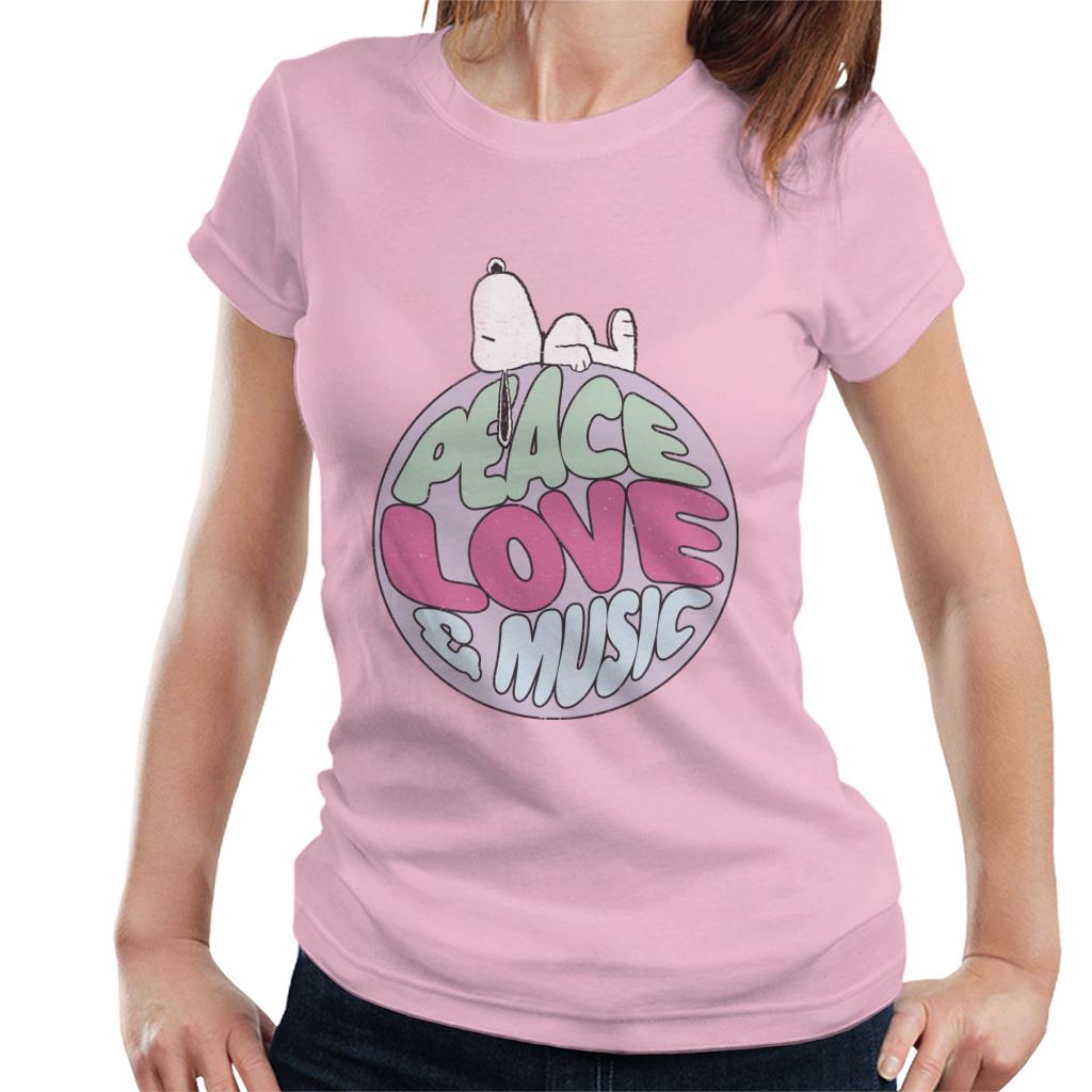 Peanuts Snoopy Peace Love And Music Women's T-Shirt-ALL + EVERY