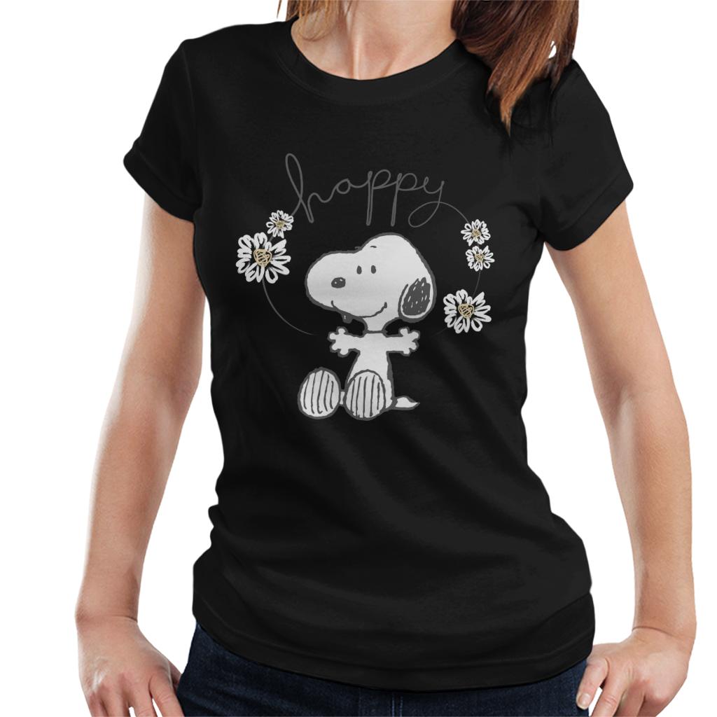 Peanuts Snoopy Happy Surrounded By Daisies Women's T-Shirt-ALL + EVERY