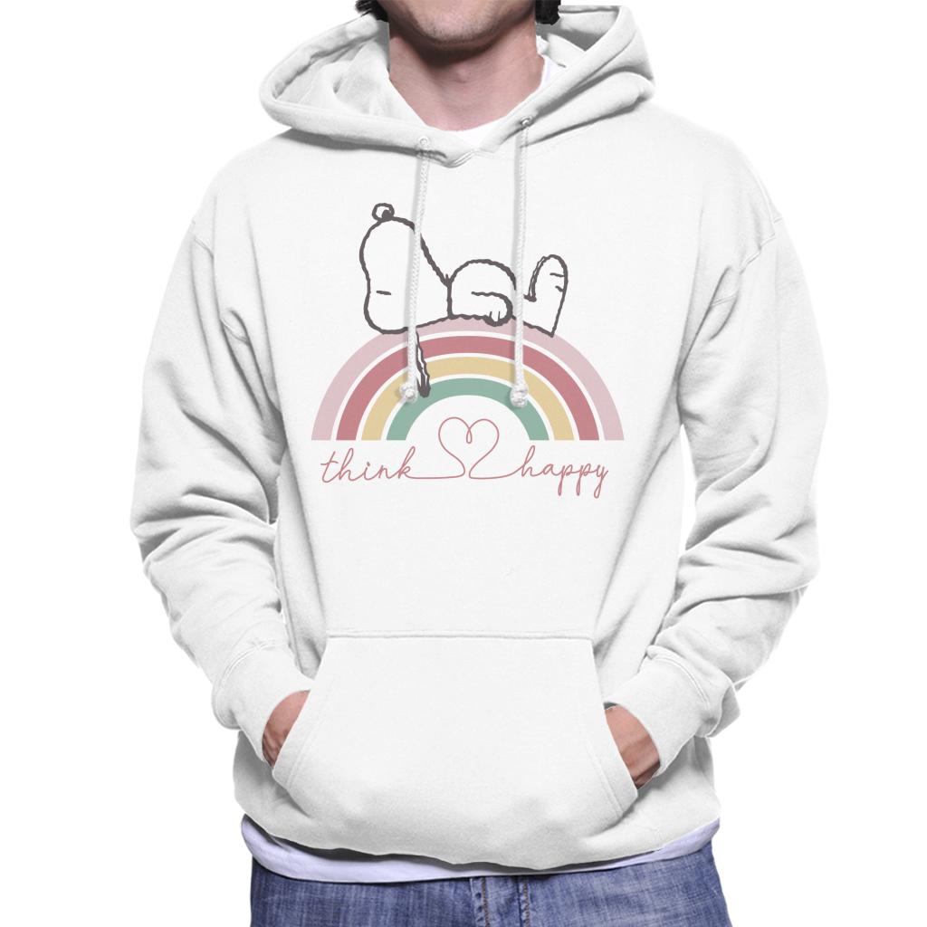 Peanuts Snoopy Rainbow Think Happy Men's Hooded Sweatshirt-ALL + EVERY