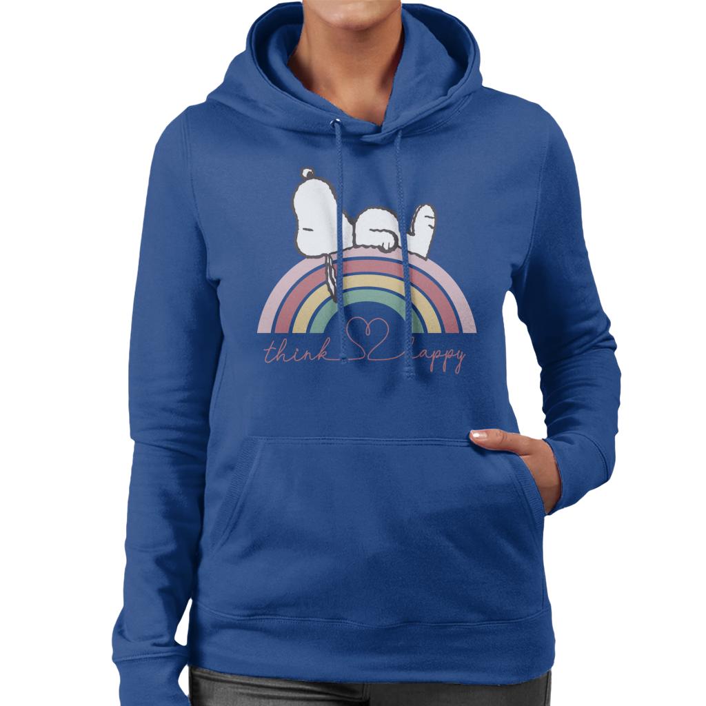 Peanuts Snoopy Rainbow Think Happy Women's Hooded Sweatshirt-ALL + EVERY