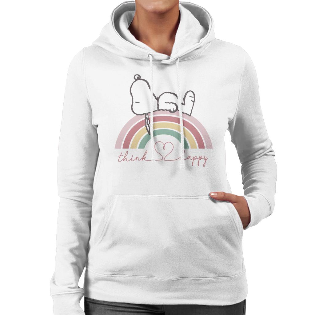 Peanuts Snoopy Rainbow Think Happy Women's Hooded Sweatshirt-ALL + EVERY