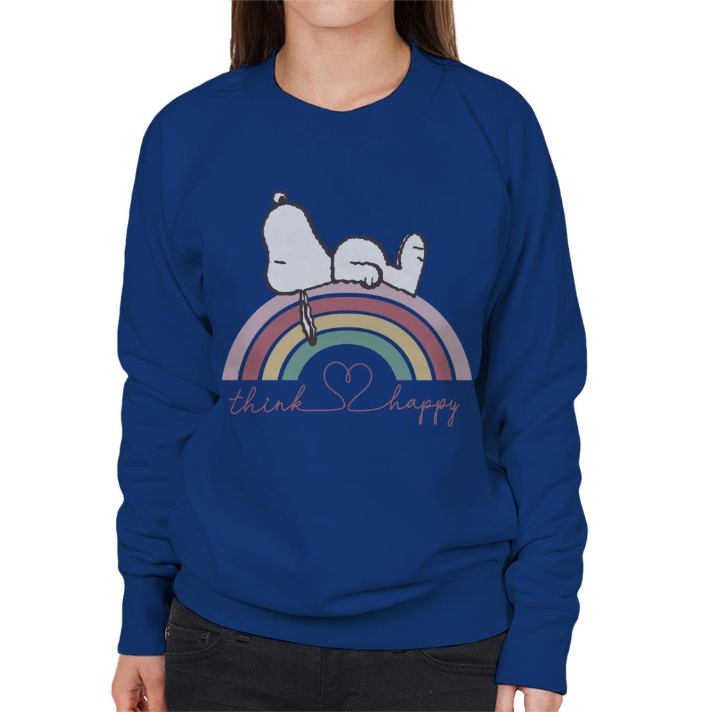 Peanuts Snoopy Rainbow Think Happy Women's Sweatshirt-ALL + EVERY