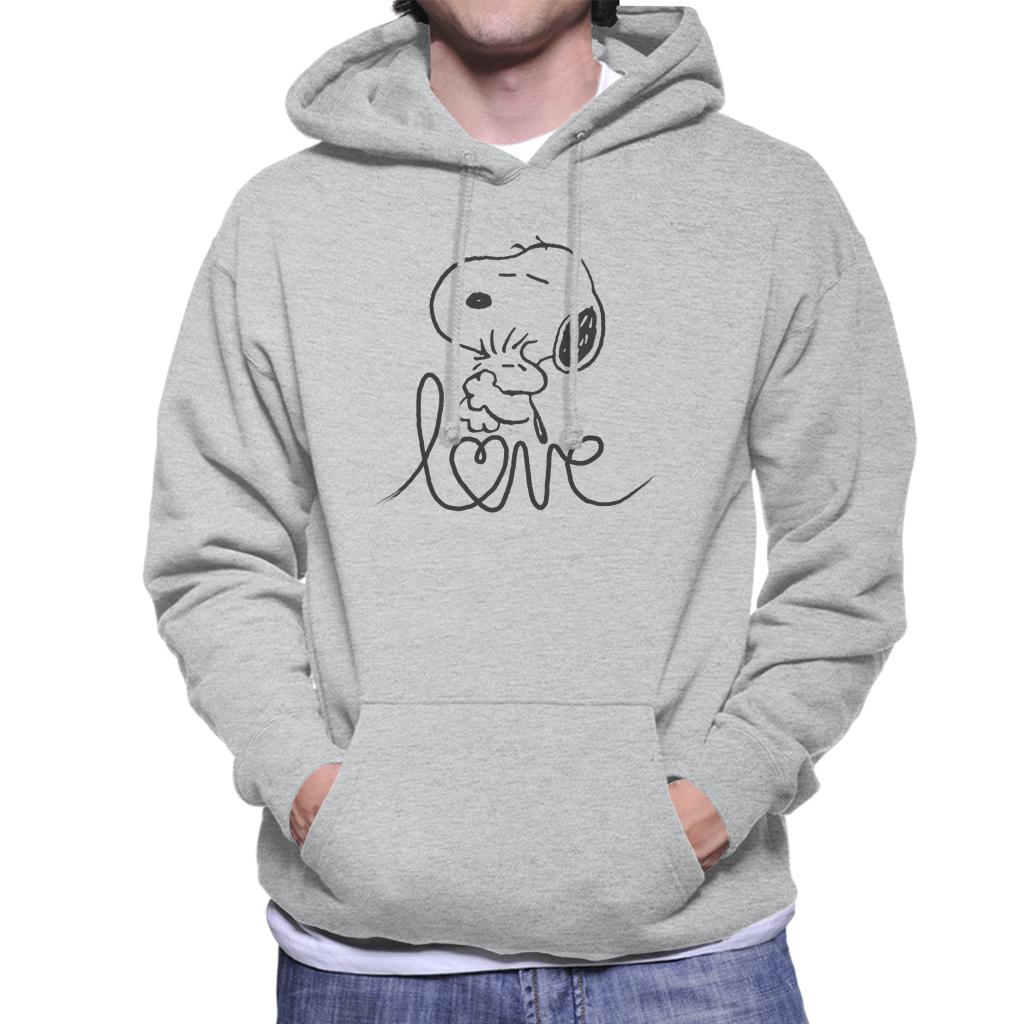 Peanuts Snoopy And Woodstock Love Outline Men's Hooded Sweatshirt-ALL + EVERY