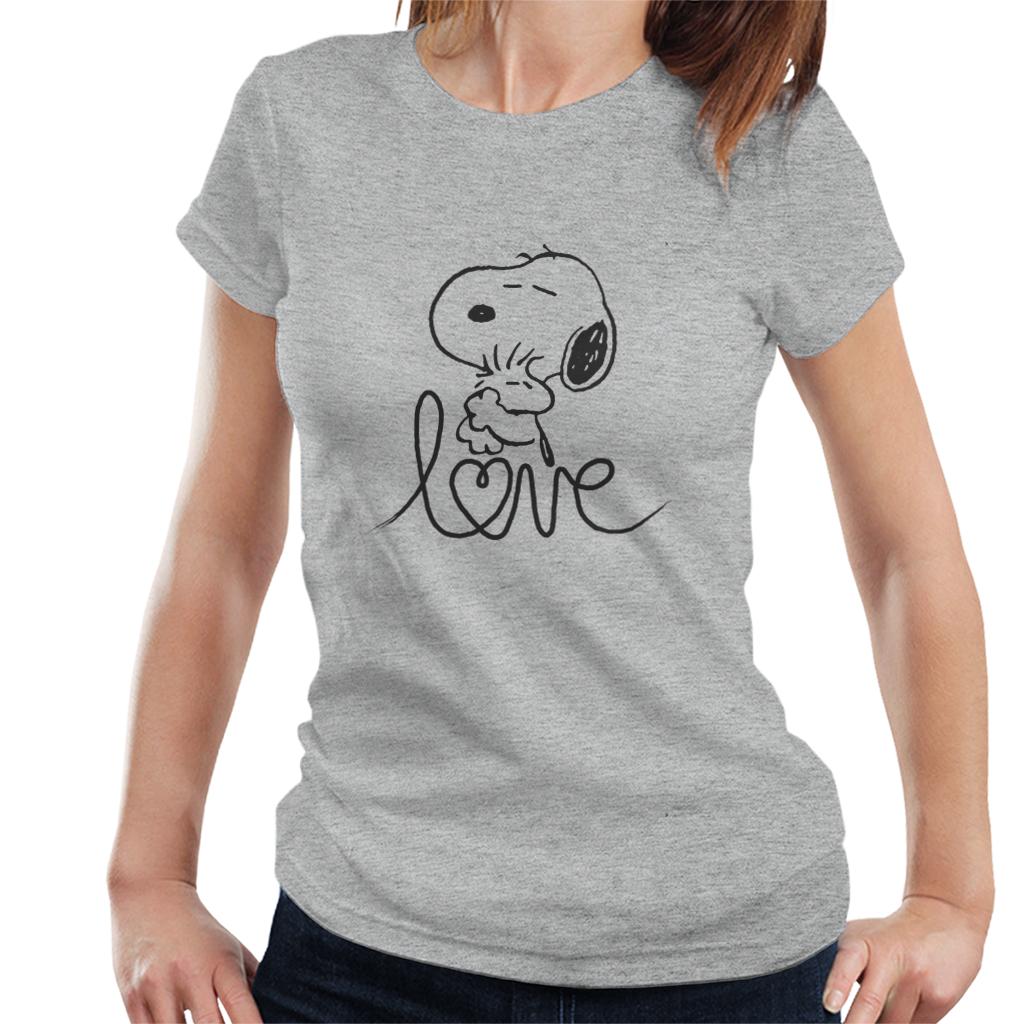 Peanuts Snoopy And Woodstock Love Outline Women's T-Shirt-ALL + EVERY