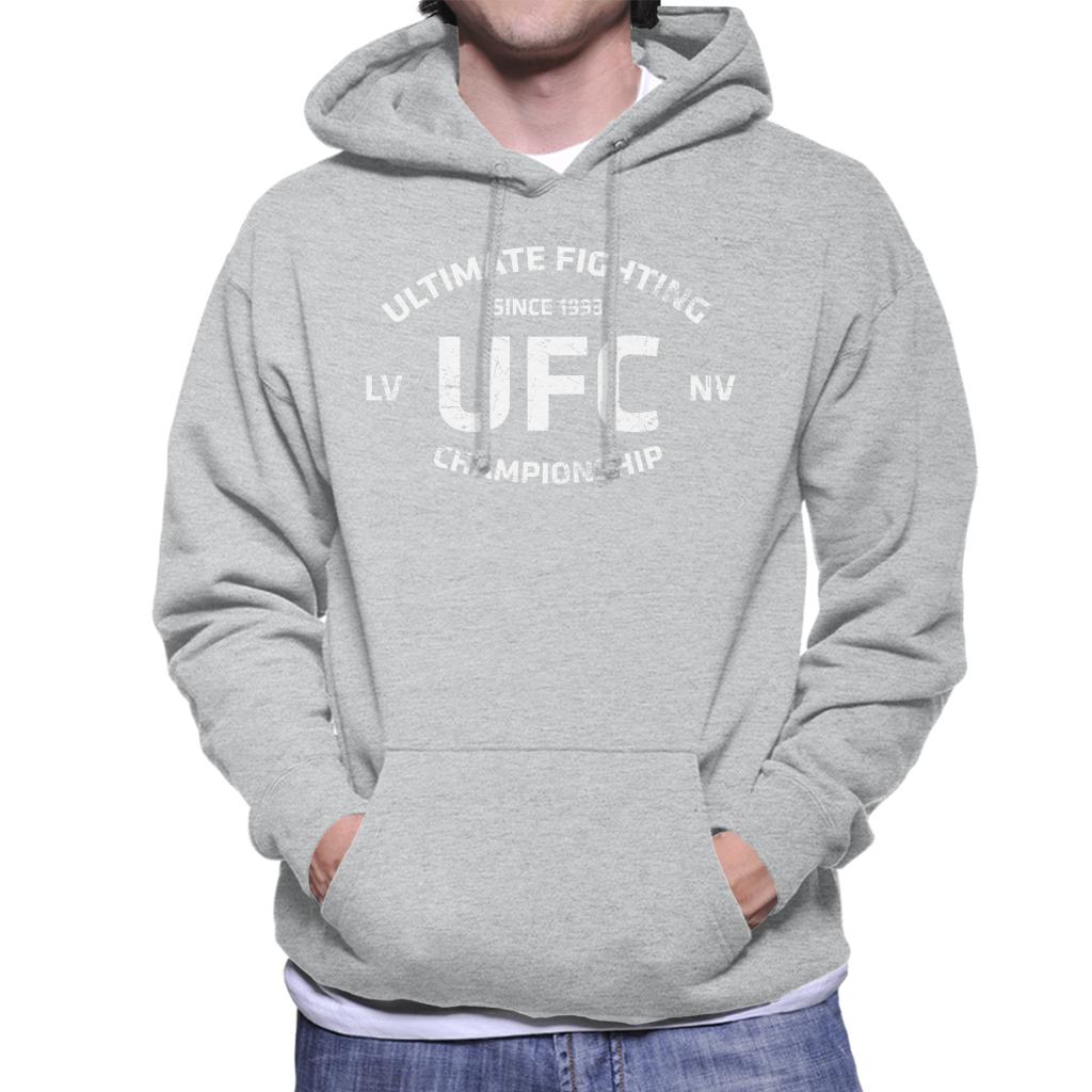 UFC Distressed White Text Logo Men's Hooded Sweatshirt-ALL + EVERY