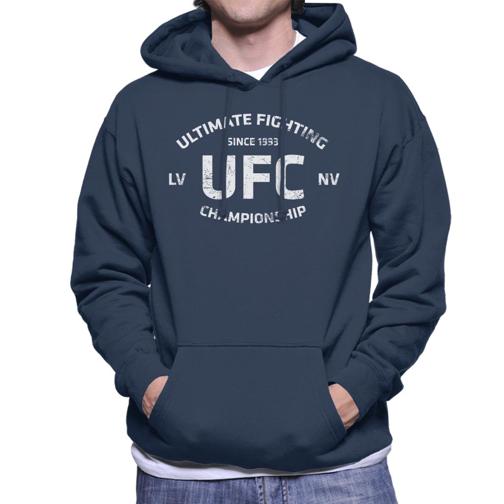 UFC Distressed White Text Logo Men's Hooded Sweatshirt-ALL + EVERY