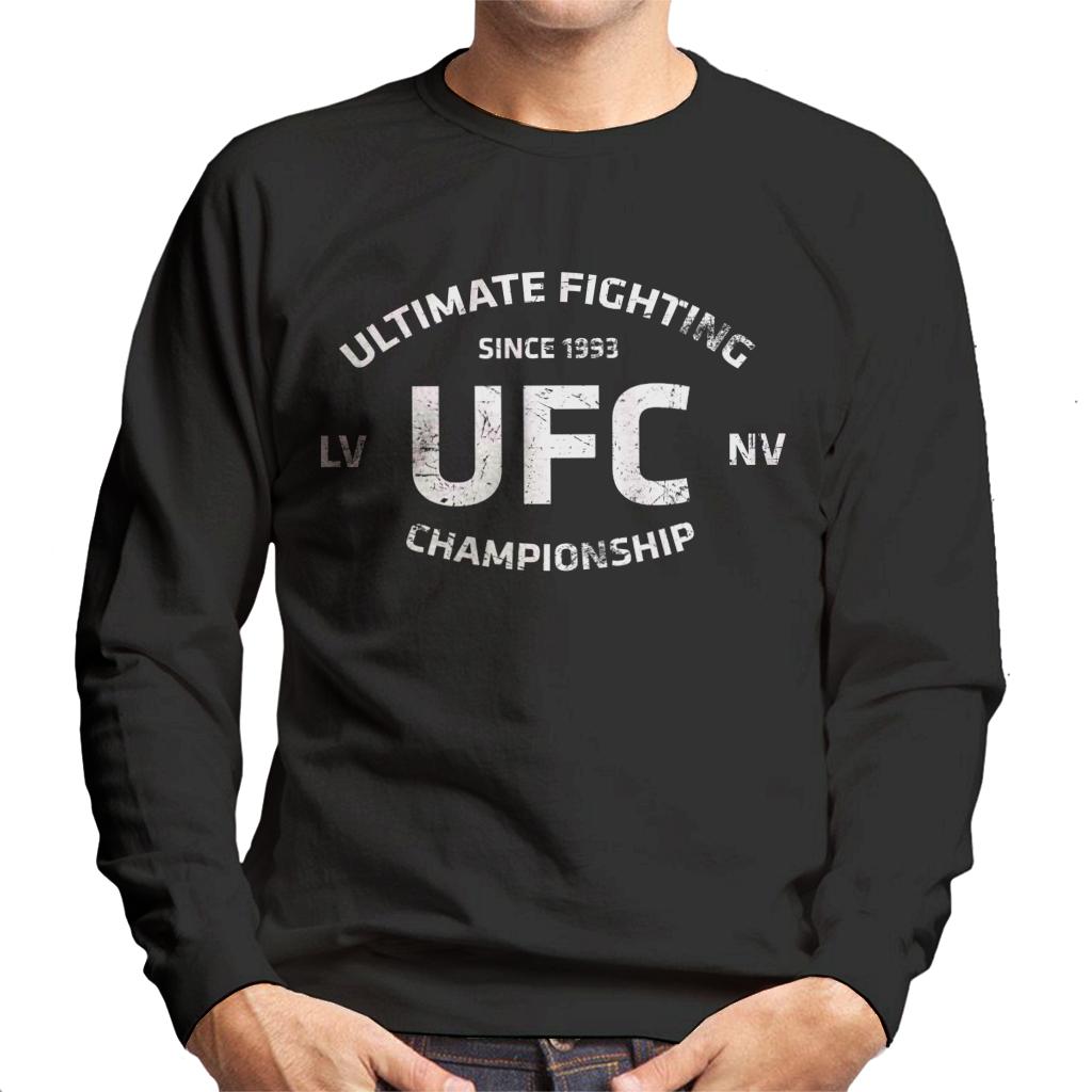 UFC Distressed White Text Logo Men's Sweatshirt-ALL + EVERY