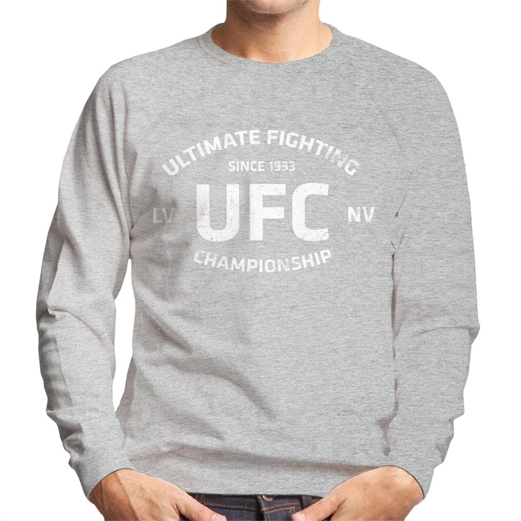 UFC Distressed White Text Logo Men's Sweatshirt-ALL + EVERY