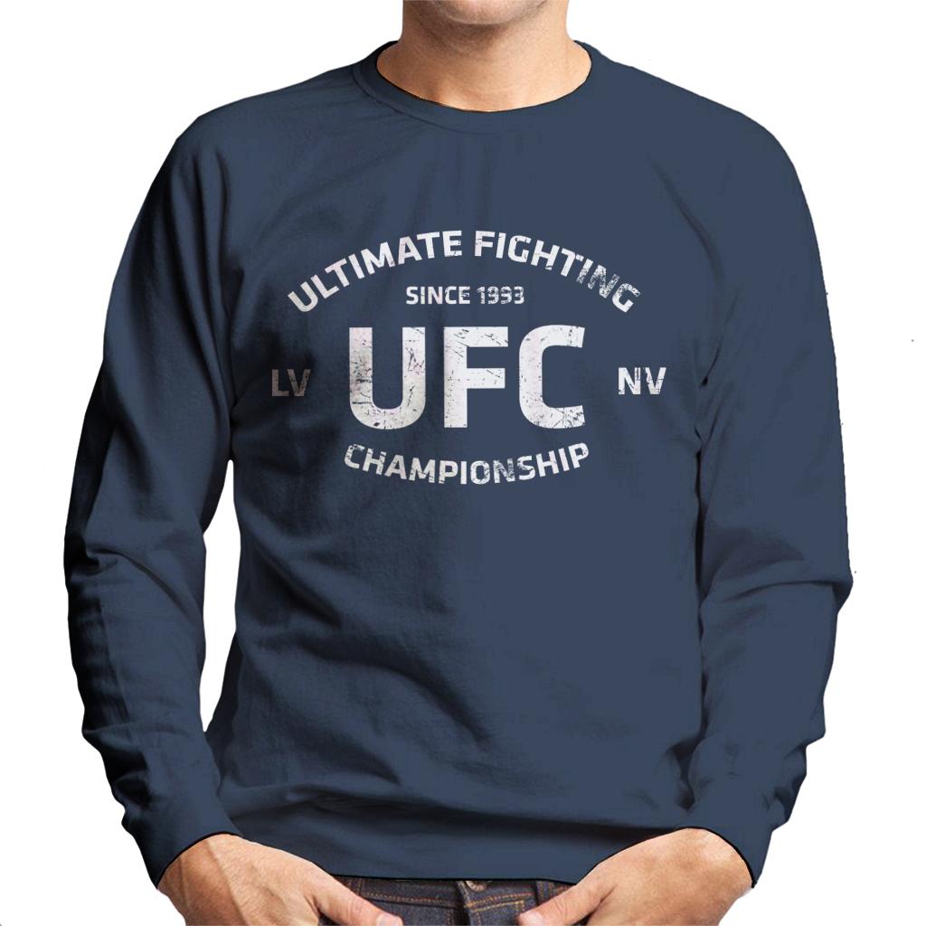 UFC Distressed White Text Logo Men's Sweatshirt-ALL + EVERY