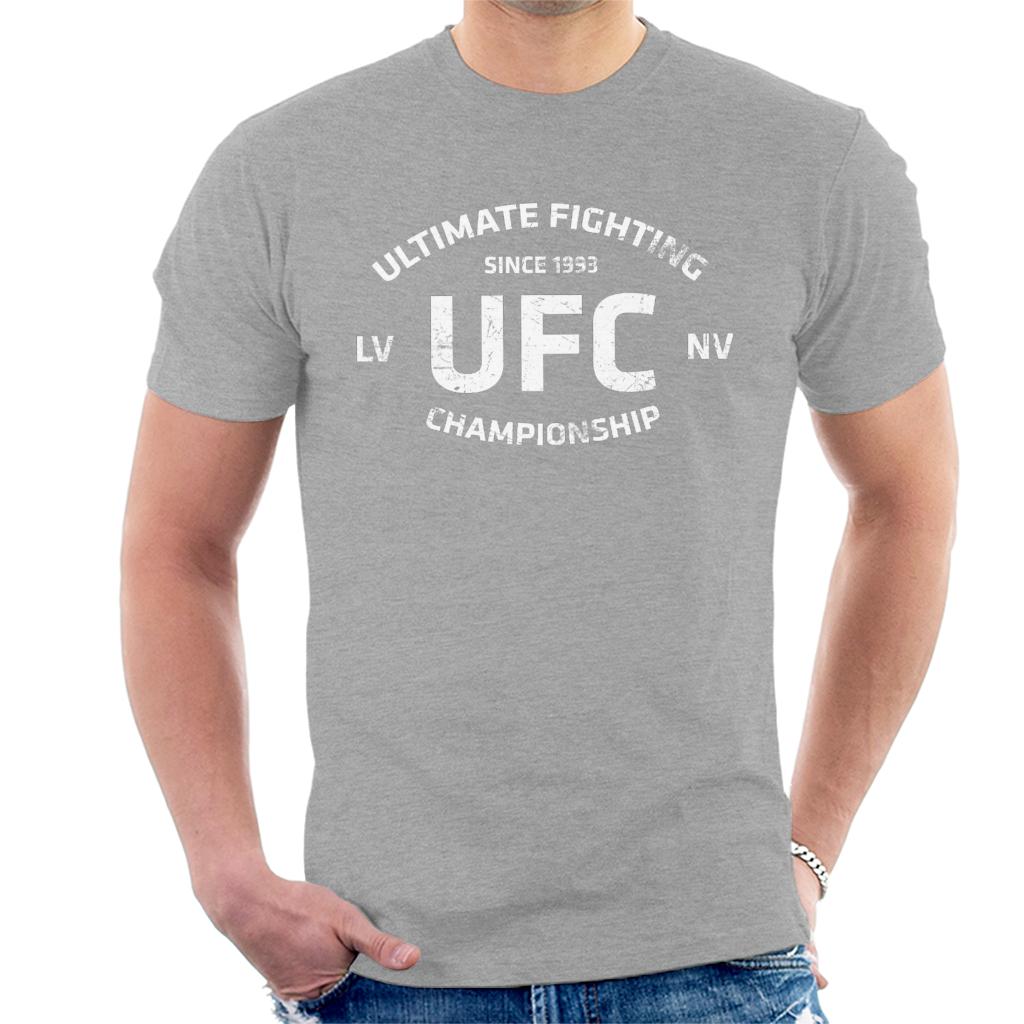 UFC Distressed White Text Logo Men's T-Shirt-ALL + EVERY