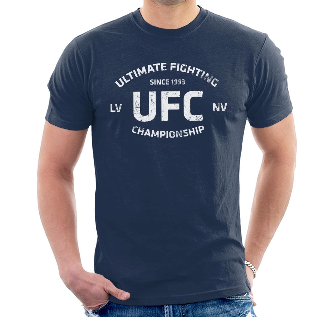 UFC Distressed White Text Logo Men's T-Shirt-ALL + EVERY