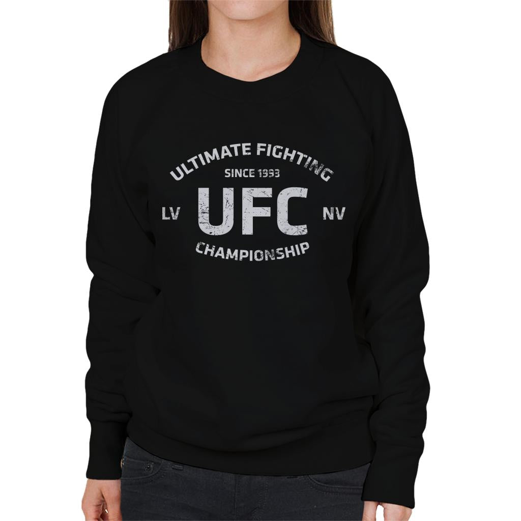 UFC Distressed White Text Logo Women's Sweatshirt-ALL + EVERY