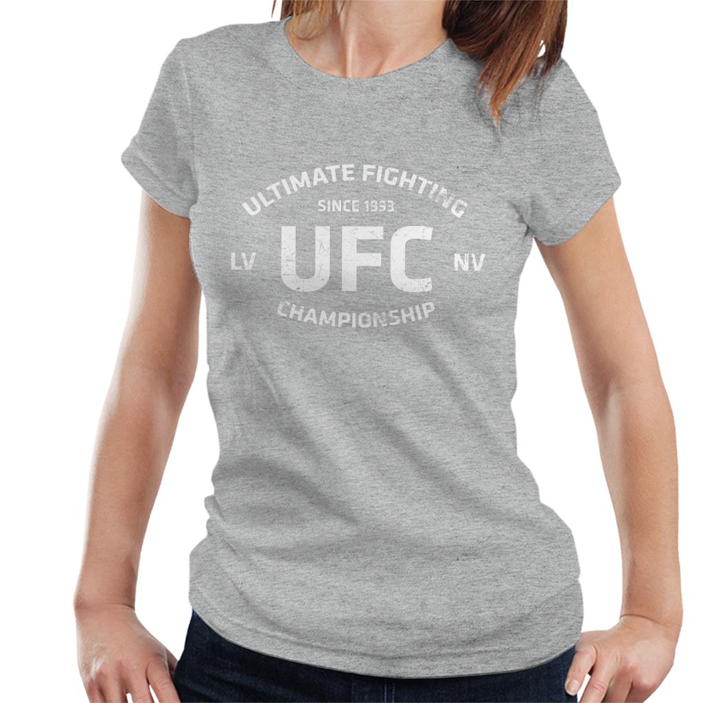 UFC Distressed White Text Logo Women's T-Shirt-ALL + EVERY