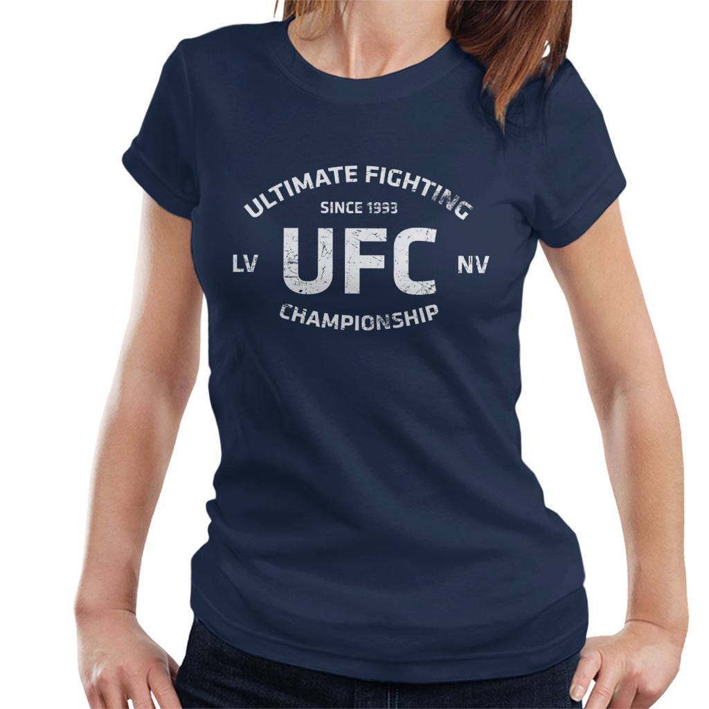 UFC Distressed White Text Logo Women's T-Shirt-ALL + EVERY